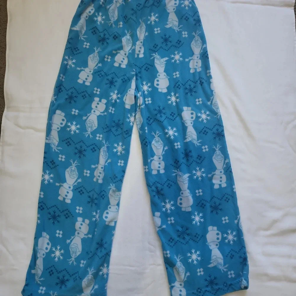 Disney Frozen Blue White Christophe Sven Fleece Bottom Long Sleeve Pajama Set 10